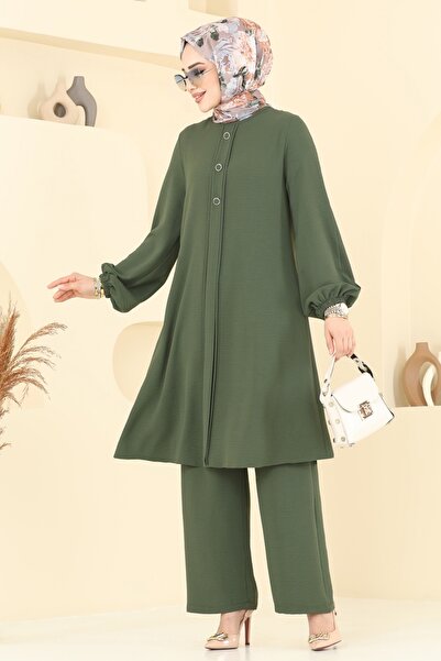 ModaMerve Aksesur Düğmeli Aerobin Takım 2621SL432-MS Koyu Haki
