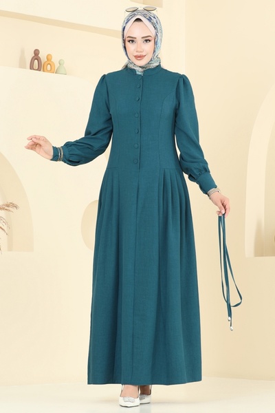 ModaMerve Half Button Sofia Dress 2705Sl432-Ms Petrol
