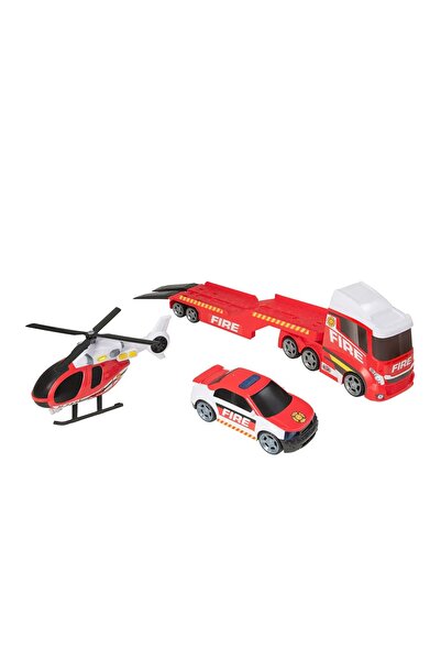Teamsterz Camion transportator de pompieri cu masina si elicopter HTI XL 69 cm