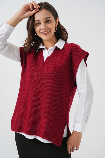 Bigdart Women's V-Neck Sweater Sweater 15925 - Claret Red