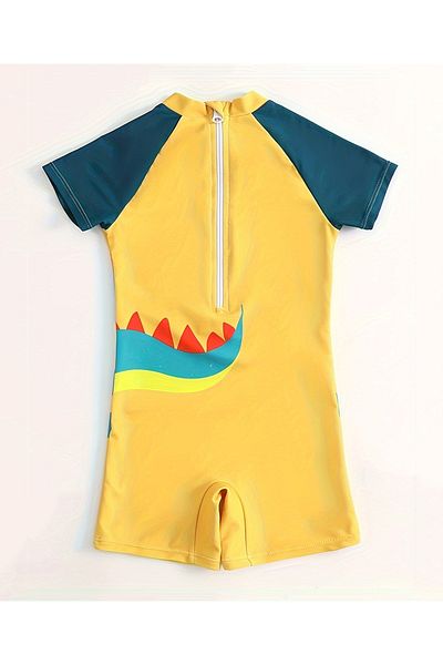 SAPS Dino Graphic Short Sleeves Legged Swimsuit - Yellow/Blue