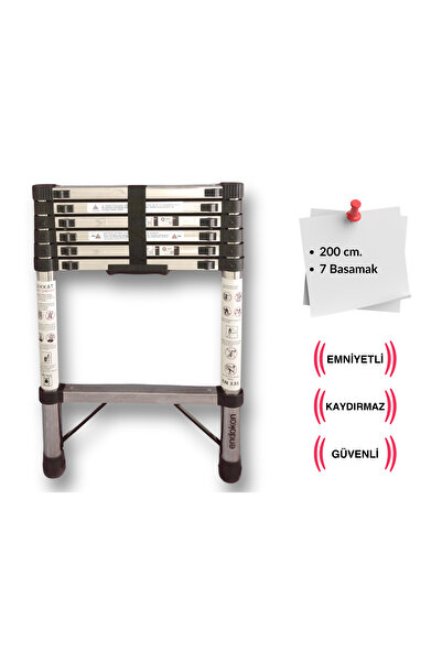 Endokon Çelik 7 Basamaklı - 200 cm. Teleskopik Merdiven - I Tipi Uzayan Merdiven