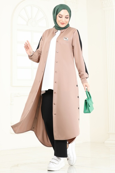 ModaMerve Yırtmaç Düğmeli Tesettür Takım 2608SL432-MS Vizyon&Siyah