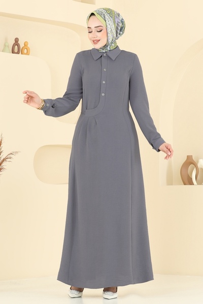 ModaMerve Half Button Aerobin Dress 3654Mh427-Ms Anthracite