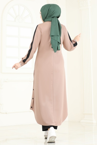 ModaMerve Yırtmaç Düğmeli Tesettür Takım 2608SL432-MS Vizyon&Siyah