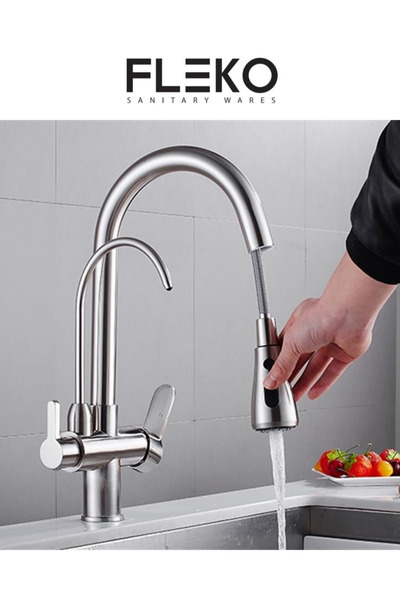 KAVİTİCARET Fleko 5 Years Warranty 3 Way Purified Spiral Kitchen Sink Faucet