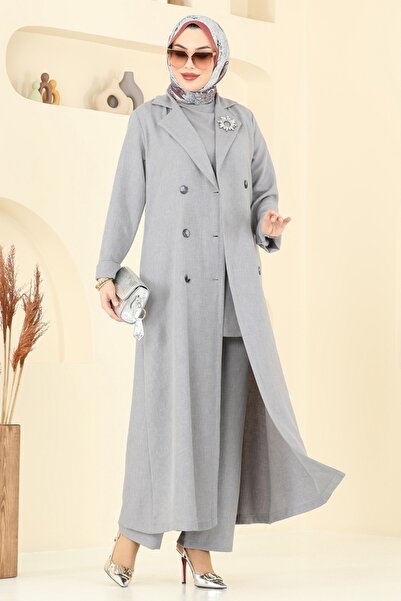 ModaMerve Kruvaze Yaka Üçlü Takım 2653SL432-MS Gri