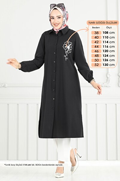 ModaMerve Nakış İşlemeli Tesettür Tunik 4095PM271-MS Siyah
