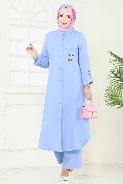 ModaMerve Boncuk Detay Tesettür Takım 2686SL432-MS Bebe Mavisi