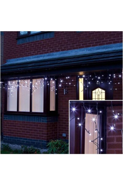 Flippy ® Icicle Light Section, 5 m, 143 LEDs, Flash, Black Wire, Cool White, IP44, Interconnectable