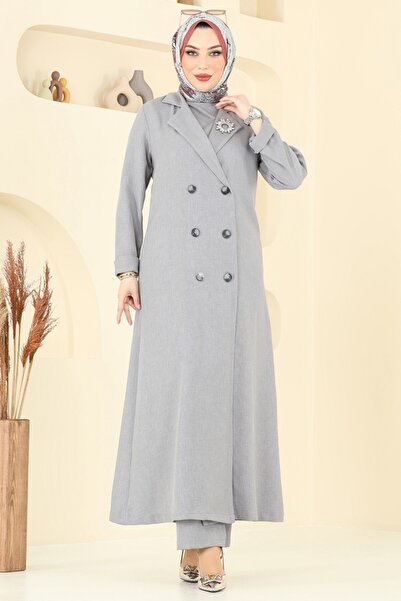 ModaMerve Kruvaze Yaka Üçlü Takım 2653SL432-MS Gri