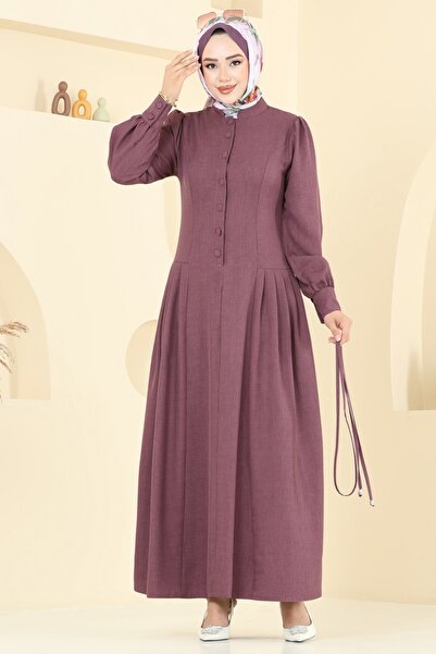 ModaMerve Half Button Sofia Dress 2705Sl432-Ms Plum