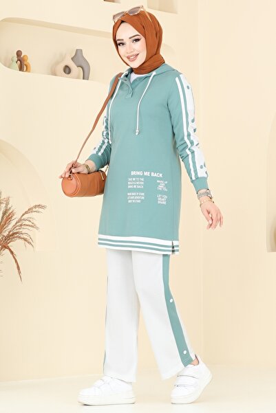 ModaMerve Yazı Baskılı Tesettür Takım 2599SL432-MS Mint
