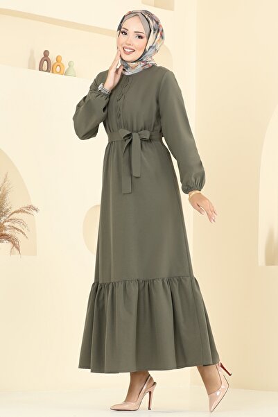 ModaMerve Rib Detailed T-Shirt Dress 4110Pm271-Ms Khaki