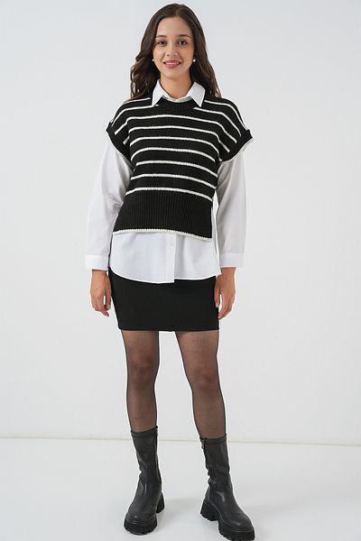 Bigdart Women's Striped Knitwear Sweater 15926 - Black