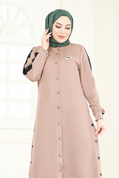 ModaMerve Yırtmaç Düğmeli Tesettür Takım 2608SL432-MS Vizyon&Siyah