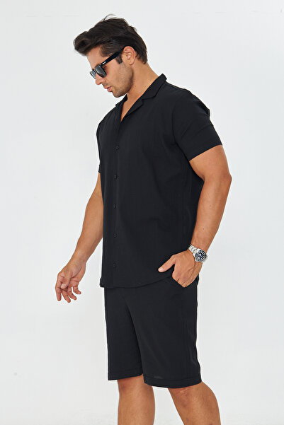 ZİNOX Men's Linen Lapel Collar Short Sleeve Shirt - Shorts Set