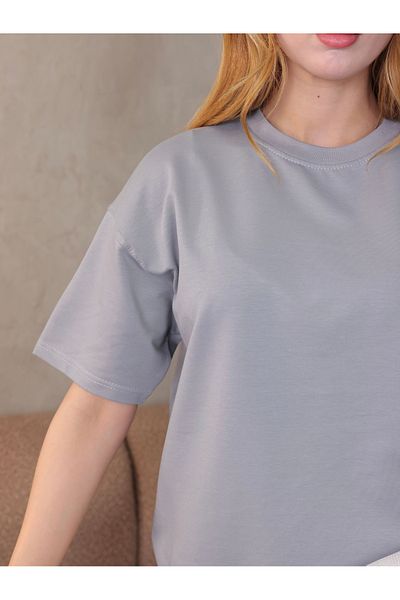 GRODYT Grody.T Women's Oversize Loose Boyfriend T-Shirt Crew Neck, Two-Thread Knitted T-Shirt.