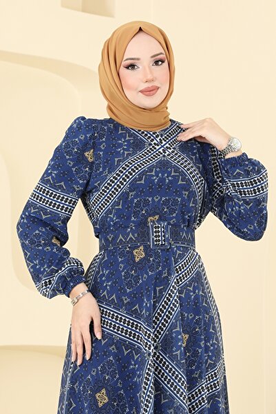 ModaMerve Kaplama Kemerli Şifon Elbise 5150AL357-MS Laci