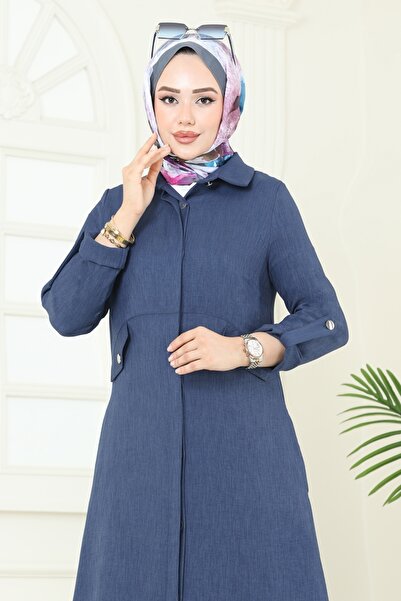 ModaMerve Gizli Düğmeli Elbise Ferace 2681SL432-MS İndigo