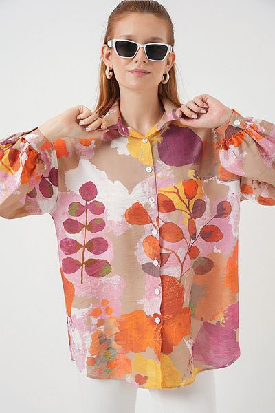Bigdart Women's Patterned Overized Shirt Tunic 5971 - Orange