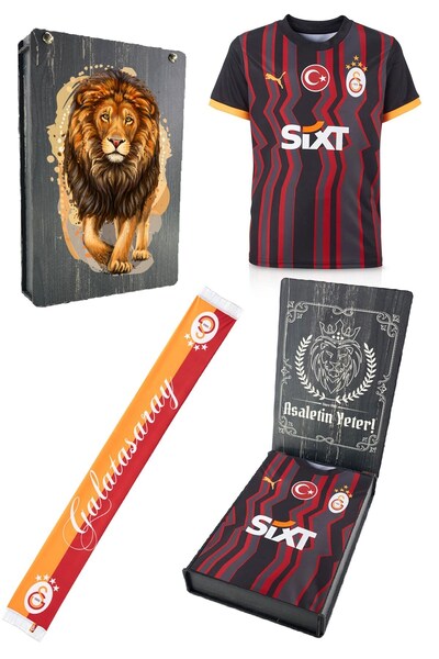 Galatasaray Licensed 2024/25 Alternate Black Fan Jersey + Scarf Kaşkol Set He