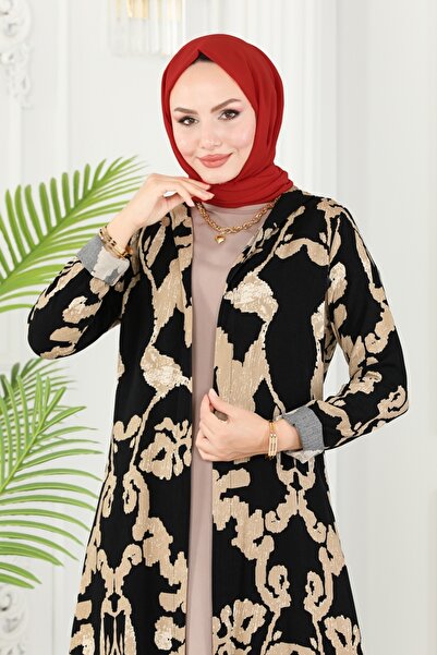 ModaMerve Desenli Üçlü Viskon Takım 4026BG354-MS Siyah&Vizyon