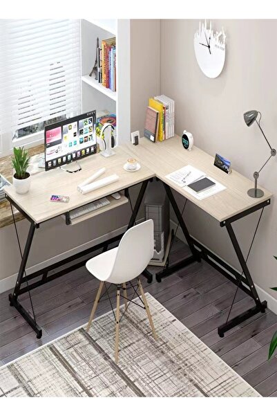 Raffine طاولة ألعاب على شكل حرف L مع حامل شاشة كبير ومحطة عمل 258 × 46 × 74 سم