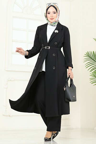 ModaMerve Kruvaze Yaka İkili Takım 2696SL432-MS Siyah