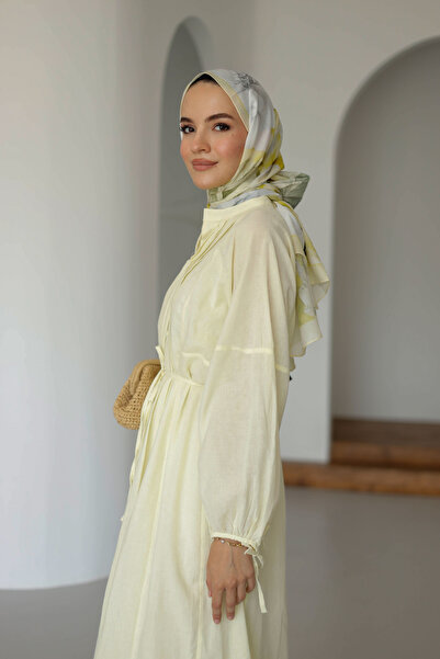 MOONSC NERVÜRLÜ PAMUK KETEN ELBİSE ASTARLI