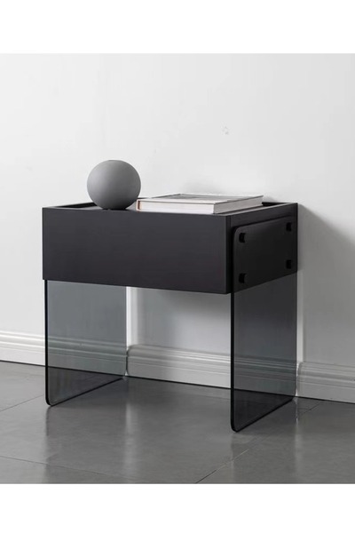 Raffine Minimalist Nightstand with Glass Legs and Drawer 50x40x47.5 cm