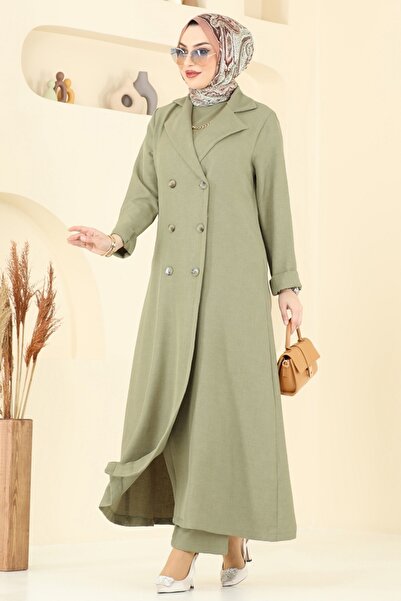 ModaMerve Kruvaze Yaka Üçlü Takım 2653SL432-MS Çağla