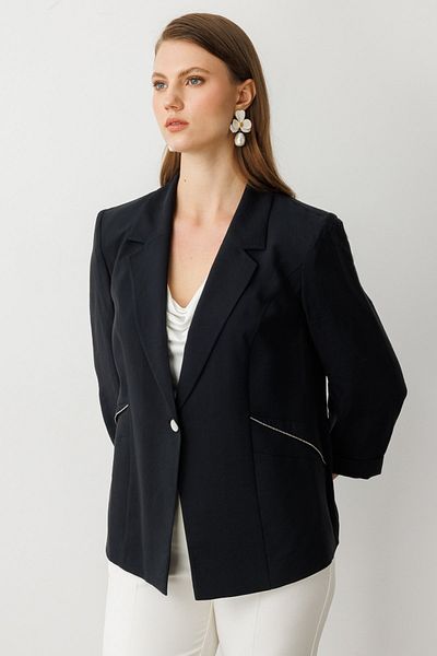 Ekol Stripe Stone Detailed Double Sleeve Jacket Black-4544