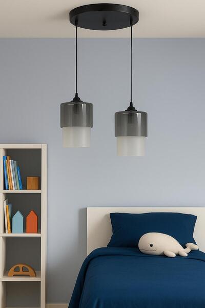 Fera Aydınlatma Noa 2Li Gri Renkli Cam Siyah Gövde Banyo Genç Çocuk Odası Mut...