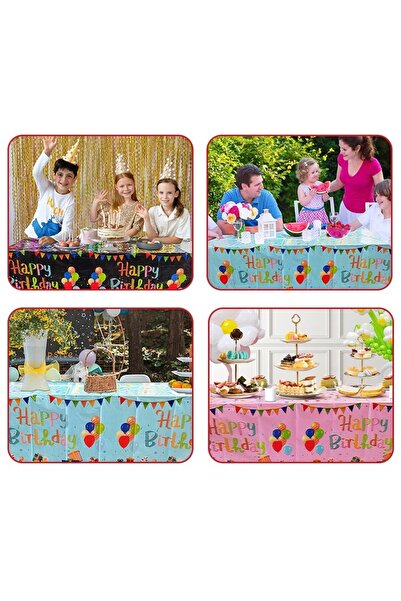 Flippy Foil Tablecloth, Happy Birthday with Balloons Print, 137 x 274 cm, White