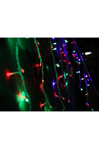 Teo Instalatie Craciun, 10 m, 286 Led-uri ,Franjuri, Rosu / Verde/ Albastru, Flash, Transformator cu tel