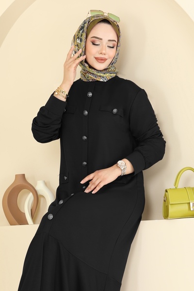 ModaMerve Aksesuar Cepli Tesettür Elbise 3315UZ662-MS Siyah