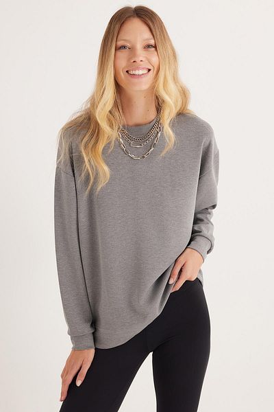 Tudors Women's Relax Fit Relaxed Cut Crew Neck Anthracite Melange Sweatshirt