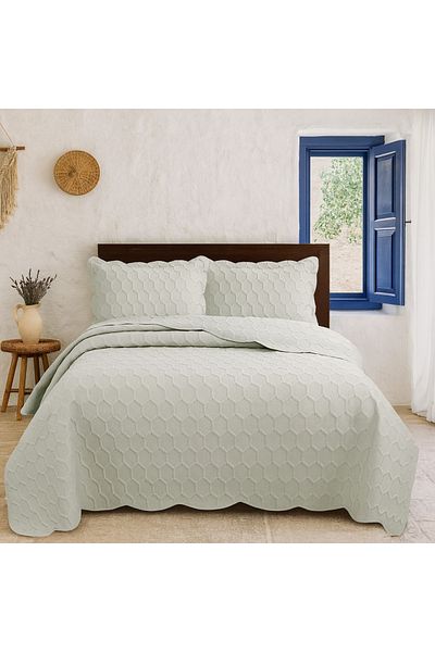 Evimcim Double Bedspread Set with Flounced Edge 260X240 cm and 2 Cases 50X70 cm