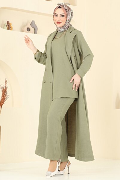 ModaMerve Kruvaze Yaka Üçlü Takım 2653SL432-MS Çağla