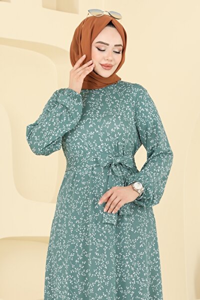 ModaMerve Zincir Desenli Helen Elbise 4086PM271-MS Mint
