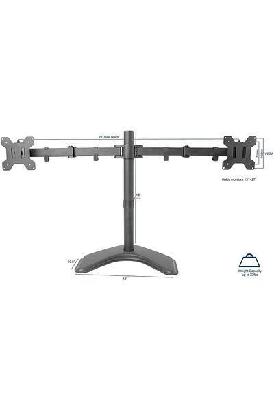 Shopi NEW STAND-V002F Dual LED LCD Monitor Free-Standing Desk Stand for 2 Screens up to 27 Inch Heavy-Duty
