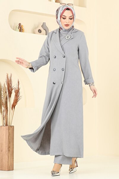 ModaMerve Kruvaze Yaka Üçlü Takım 2653SL432-MS Gri