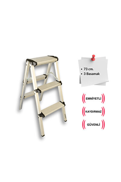 Endokon Geniş Basamaklı Katlanır Alüminyum Basamak Merdiven - 3 Basamaklı