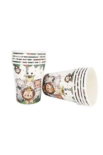 Teo Set of 10 Glasses, Jungle Print, Cardboard, 7 x 8.5 cm, Green