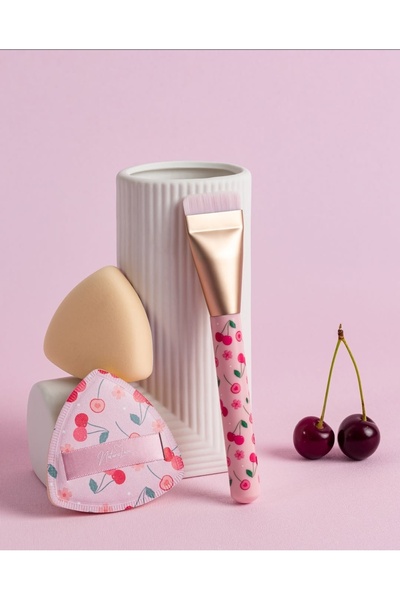 MyBalliStore Kiraz Desenli Makyajı Fırçası ve Sünger Seti