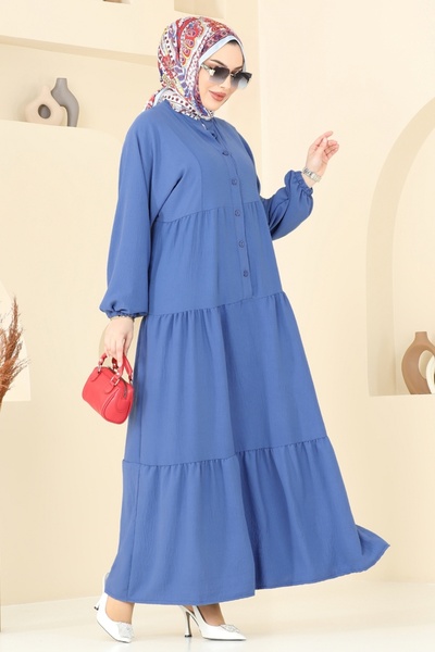 ModaMerve Önden Düğmeli Aerobin Elbise 5098UZ662-MS İndigo