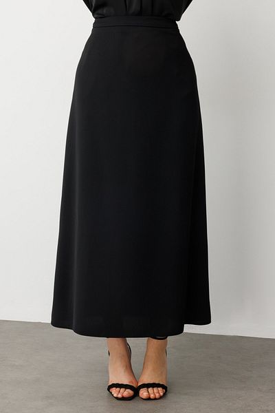Ekol Crepe Fabric Maxi Skirt Black-1084