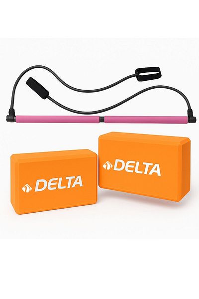Delta Set de Yoga și Bâti de Întindere Gimnastică + 2 Seturi de Blocuri Yoga Pilates Portocalii