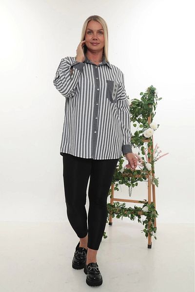 Lady Majestic 100% Cotton Comfortable Fit Striped Plus Size Women's Long Sleeve Shirt